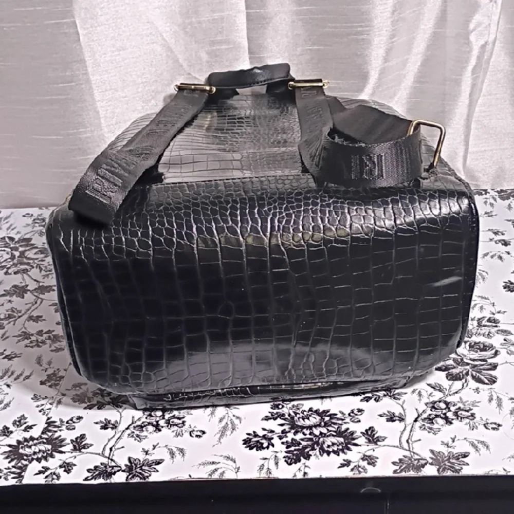 River Island Black Croc-Embossed Backpack with‎ Gold Details